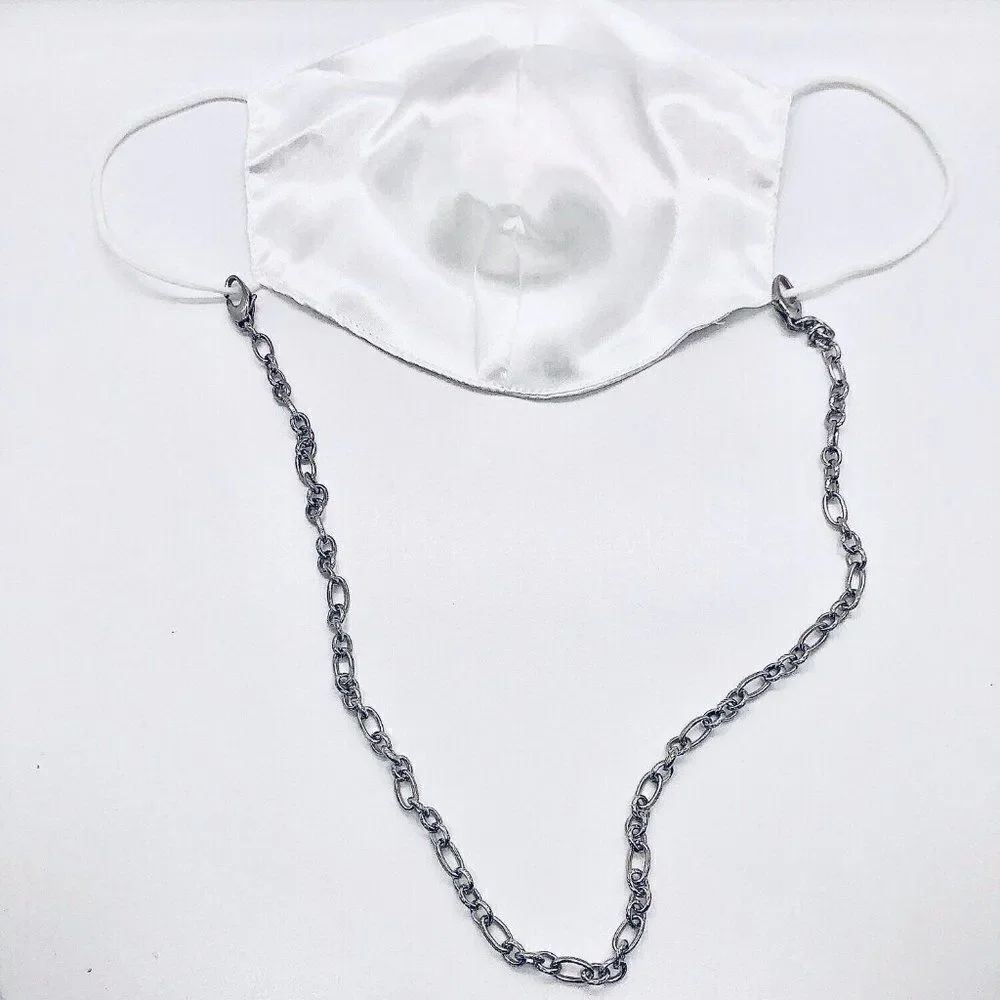 Unique Vintage Silver Victorian Link Mask Chain Necklace
